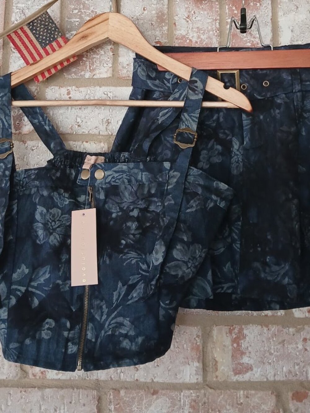 NEW Evolutionary Y2K Floral Denim Pleated Skate Skort & Top Set Size Large